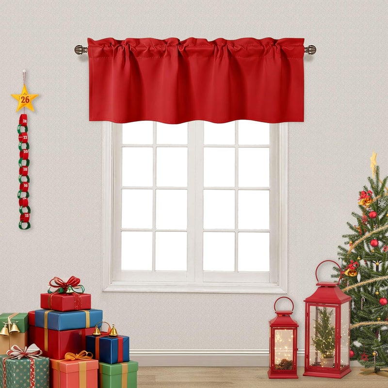 DWCN Red Christmas Kitchen Valance for Windows Rod Pocket Window Valance Curtains for Kitchen Bedroom Living Room 60 x 18 inch Long,1 Panel - Image 1
